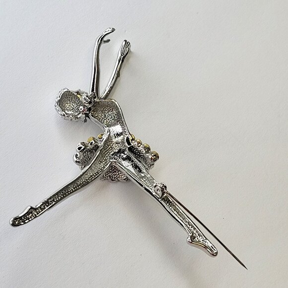 Rhinestone Ballet Dance Brooch Pin Silver tone Dancer Brooch - Picture 8 of 13